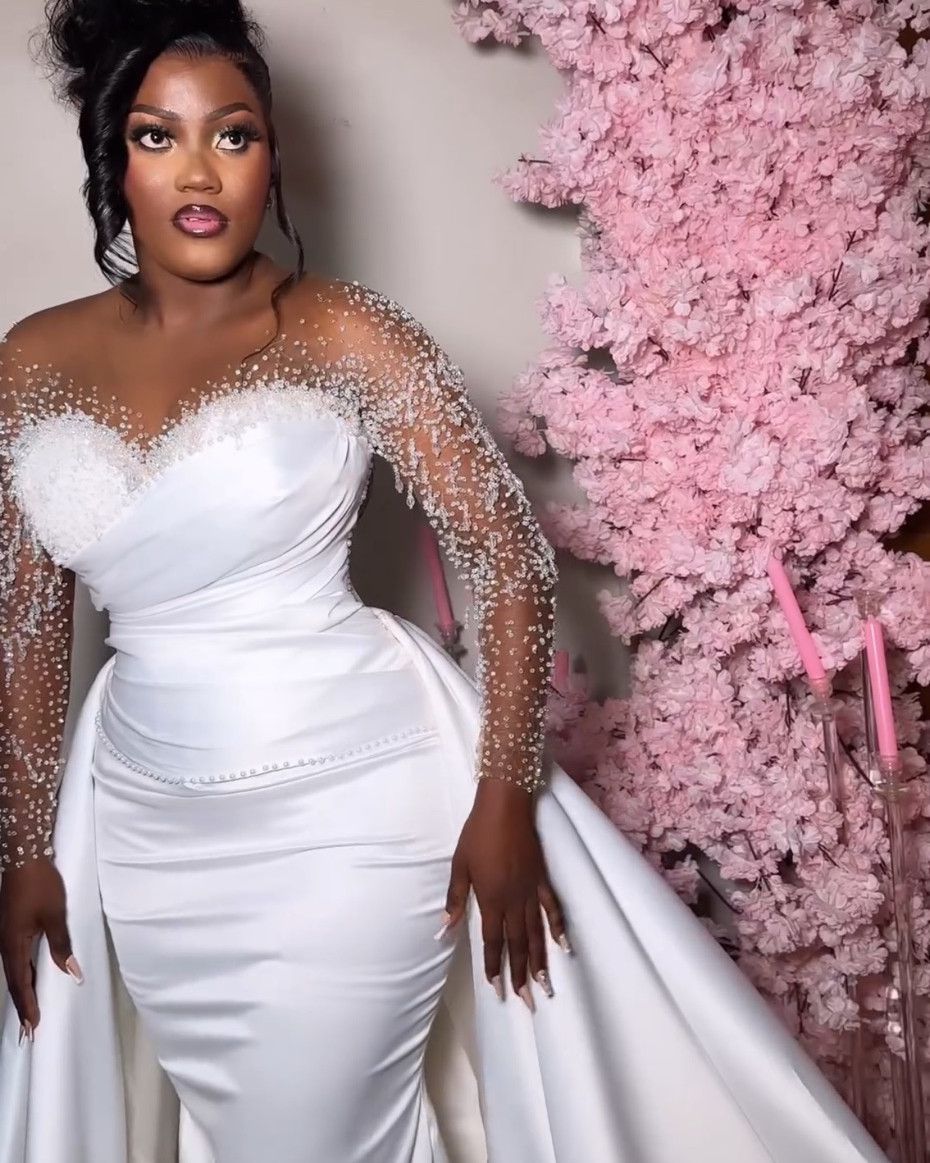 Luxury Long Sleeve Beaded Vintage Gown