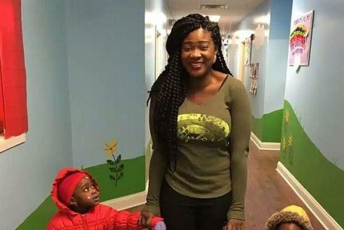 Mercy Johnson taking her kids to school.