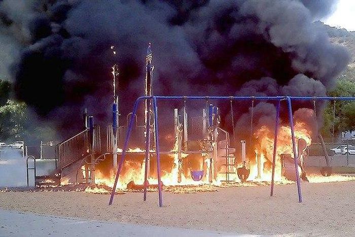 School playground damaged after teen burnt letter from ex's lover