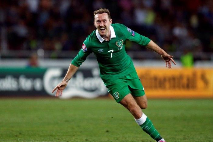 Ireland's Aiden McGeady celebrates after scoring against Georgia during their Euro 2016 Group D qualifying soccer match in Tbilisi September 7, 2014. REUTERS/David Mdzinarishvili