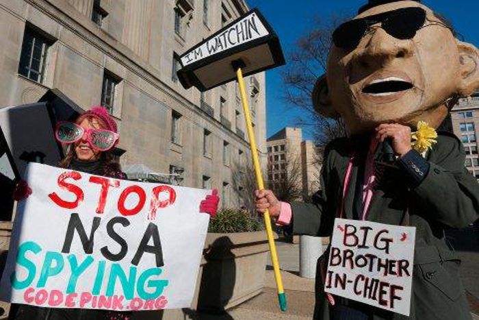 Protest against the phone spying program in Washington, January 17, 2014.