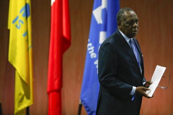 Issa Hayatou, Senior Vice President of the FIFA walks after delivering his speech at the 65th FIFA Congress in Zurich, Switzerland, May 29, 2015.