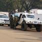 U.N. peacekeepers take a break as they patrol along a street during the presidential election in Bangui, the capital of Central African Republic, in a file photo. REUTERS/Media Coulibaly