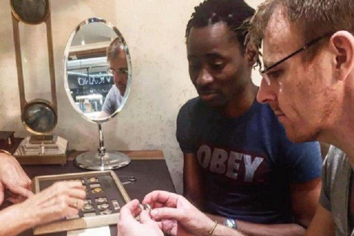 Bisi Alimi and Anthony shopping for their wedding rings