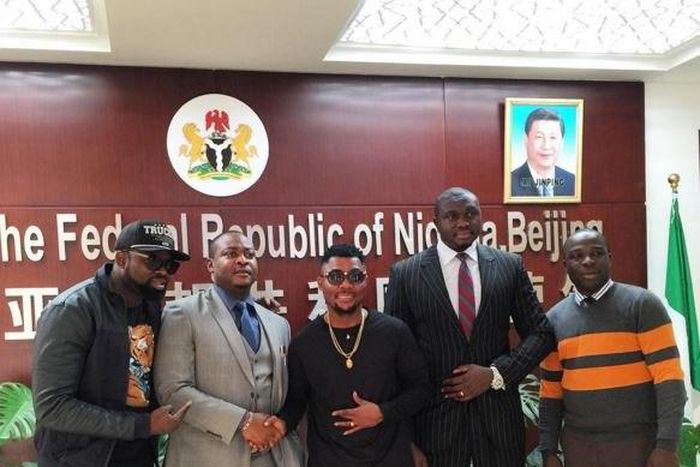 Oritsefemi at the Nigerian Embassy in China during his tour in the city.