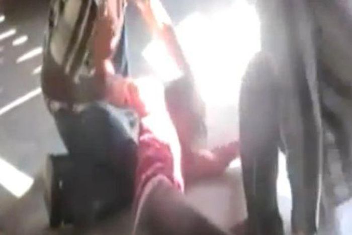 The girl rolling on the floor