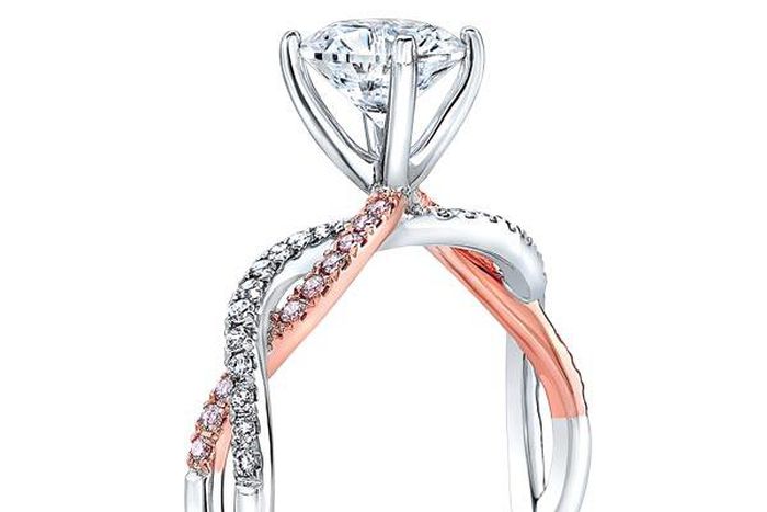 18k white and rose gold pavé solitaire ring by Natalie K