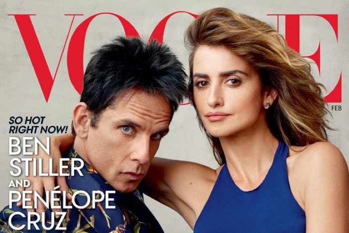 Ben Stiller as Derek Zoolander and Penelope Cruz for Vogue US February 2016 cover