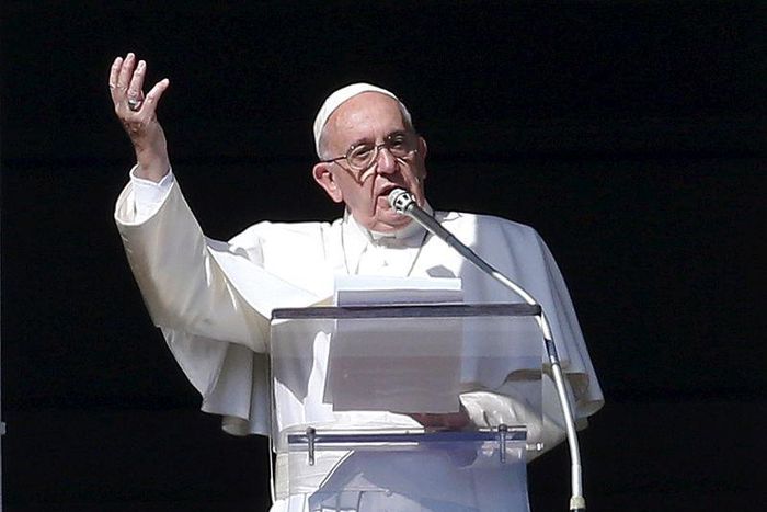 Pope Francis gestures during his Sunday Angelus prayer in Saint Peter's square at the Vatican November 1, 2015. REUTERS/Tony Gentile