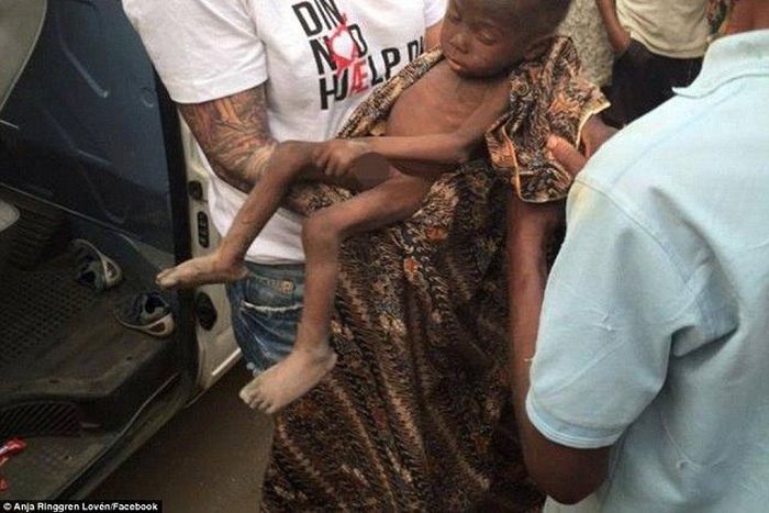 Anja Loven with the rescued boy