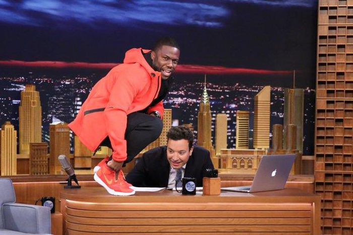 Kevin Hart announcing new sneakers on Jimmy Fallon