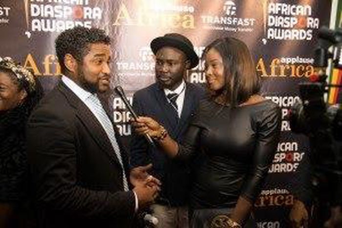 Mr. Jay Vix, left being interviewed at the Africa Diaspora Awards Ceremony, one of several activities Transfast has committed itself to to increase its brand visibility among Nigerians across both sides of the Atlantic