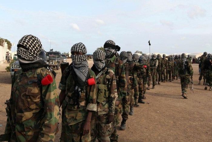 Members of al Shabaab parade at Ala Yaasir camp, outside of Somalia's capital Mogadishu, September 3, 2011. REUTERS/Feisal Omar