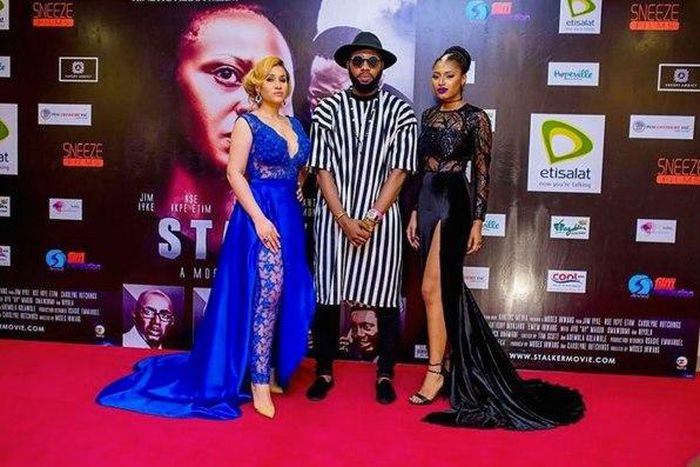 Caroline Danjuma, Swanky Jerry, Elma Godwin at Stalker premiere