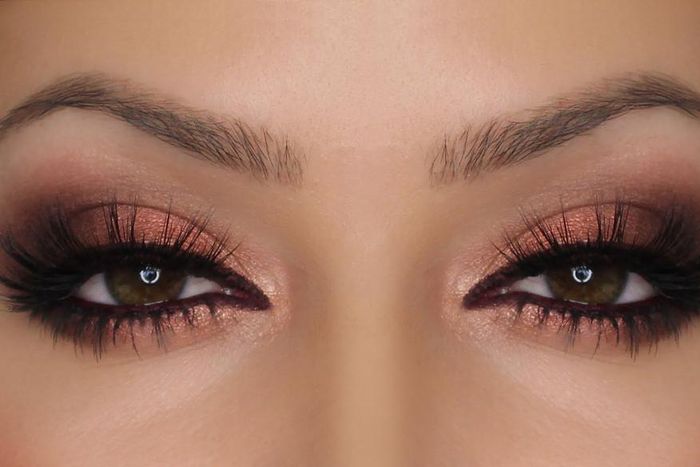 Copper smokey eye makeup look on fair skintone