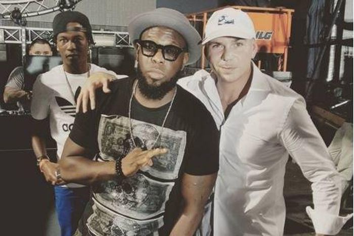 Timaya with US rapper Pitbull in Trinidad.