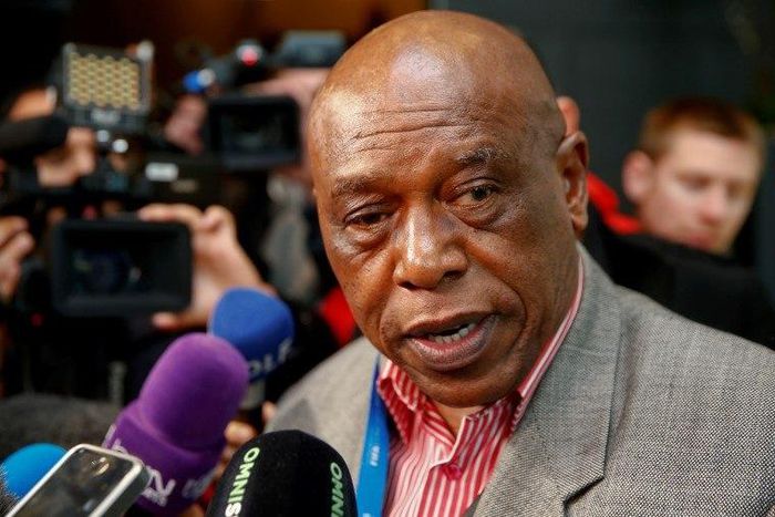 FIFA presidential candidate Tokyo Sexwale talks to journalists before his visit to the CONCACAF meeting in Zurich, Switzerland February 25, 2016.