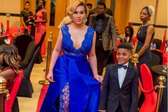 Caroline Danjuma and son on the red carpet