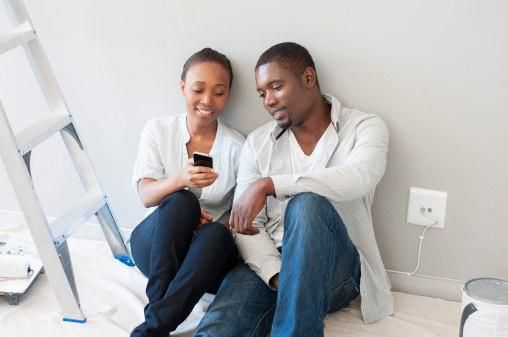 Couple looking a phone