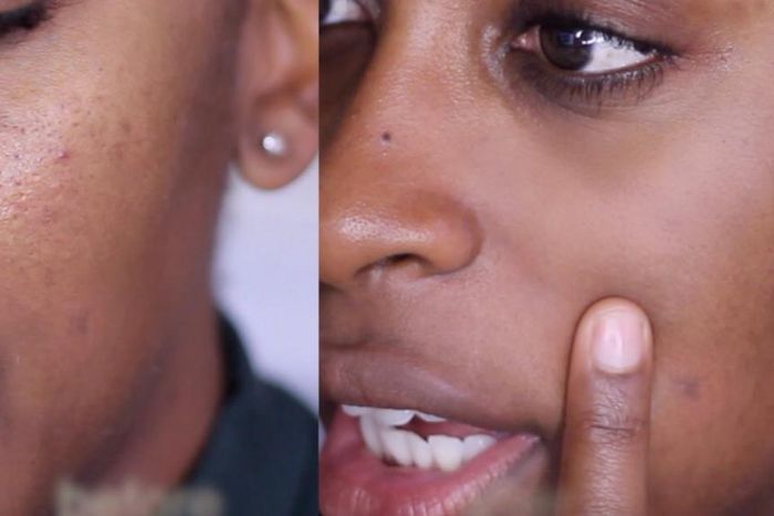 Beauty blogger and makeup artist Jackie Aina shows how to 'shrink' large pores