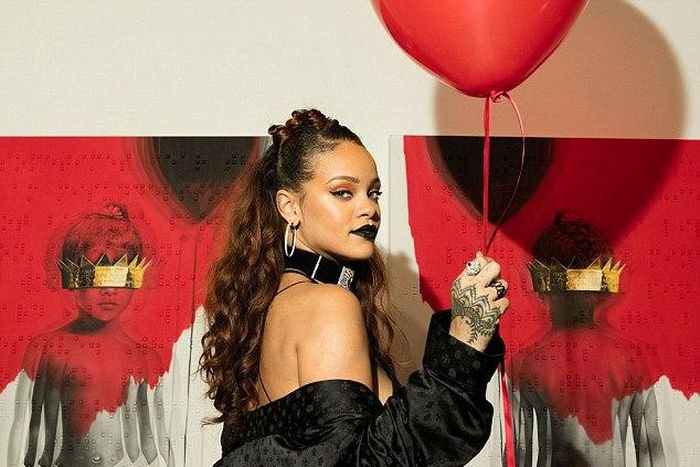 Rihanna at the unveiling of her album artwork.