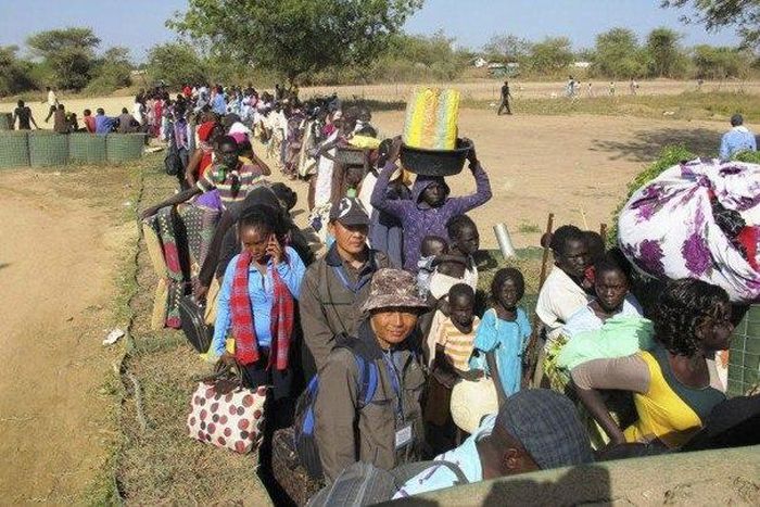 Civilians fleeing violence seek refuge at the UNMISS compound in Bor, capital of Jonglei state.