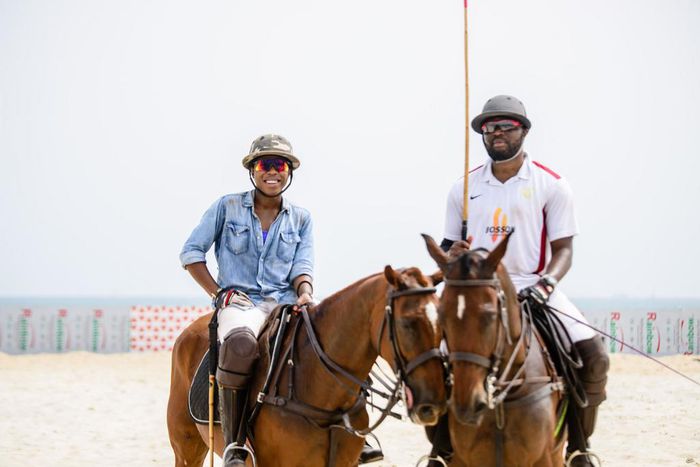 Adeyemo Alakija and Neku Atawodi testing Africa Beach Polo field at Play at Bamboo Arena