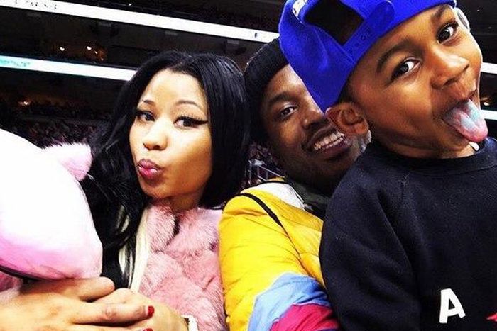Nicki Minaj, Meek Mill and Murad Williams at a basketball game