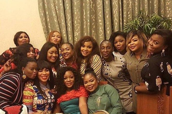 Nollywood actresses pose for picture with Fathia Balogun at her surprise dinner