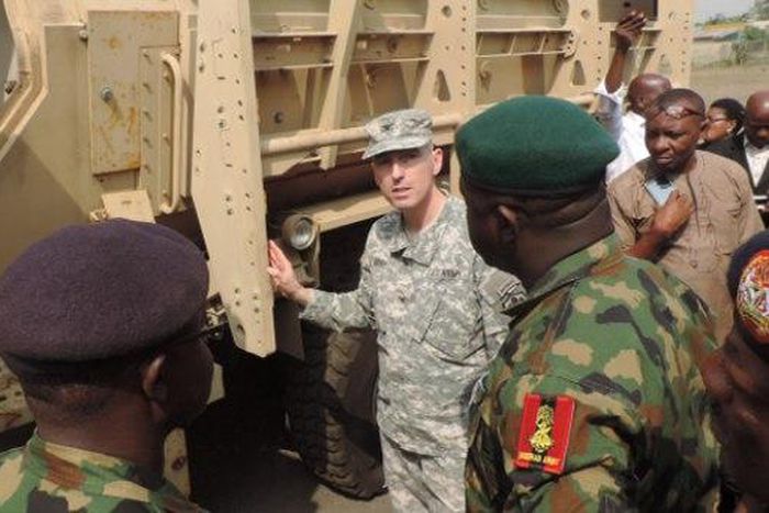 US presents the vehicles to the Nigeria army in Lagos.