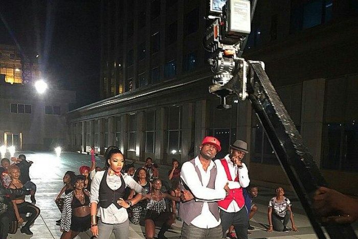 Peter Okoye, Kaffy and Don Flex at the shoot of a new reality TV show
