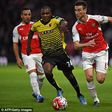 Odion Ighalo and Laurent Koscielny during Watford 0 Vs Arsenal 0 in October, 2015