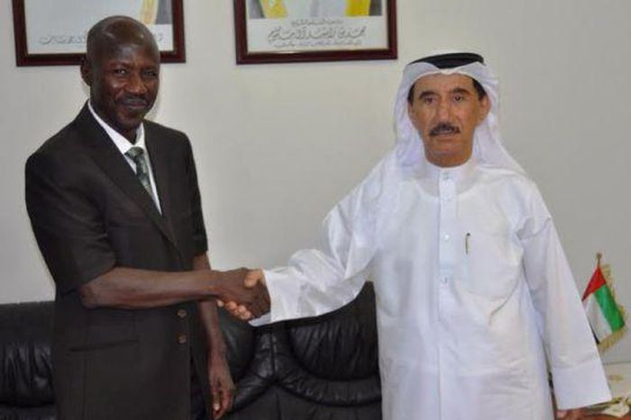 EFCC boss, Ibrahim Magu and the UAE Ambassador to Nigeria, Mahmud Muhammad Al-Mahmud, at the diplomat's Abuja office on February 3, 2016.