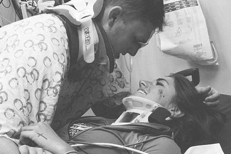 Arika Stovall and partner, Hunter Hanks, reunite at the hospital following car crash