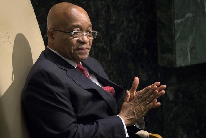 President of South Africa Jacob Zuma sits before he addresses attendees during the 70th session of the United Nations General Assembly at the U.N. headquarters in New York, September 28, 2015. REUTERS/Carlo Allegri