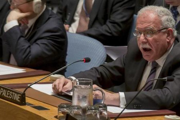 Palestinian Foreign Minister Riyad al-Maliki speaks during a United Nations Security Council meeting on the Middle East at the United Nations Headquarters in New York, October 22, 2015.
