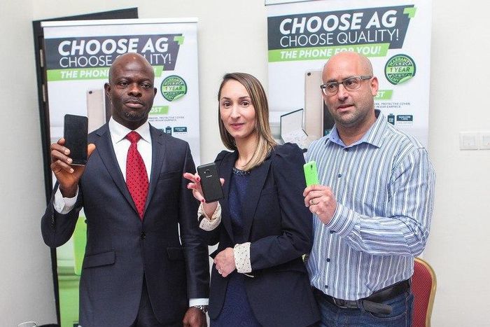 L-R:   Boni Obieze, Chief Executive Officer, Ringo Communication, Tayshira Santamaria, Executive Head of Marketing (Global), AG Mobile, and Craig Herr, Sales & Product Manager, AG Mobile, during the media launch of AG Mobile in Nigeria, Wednesday, Febr...