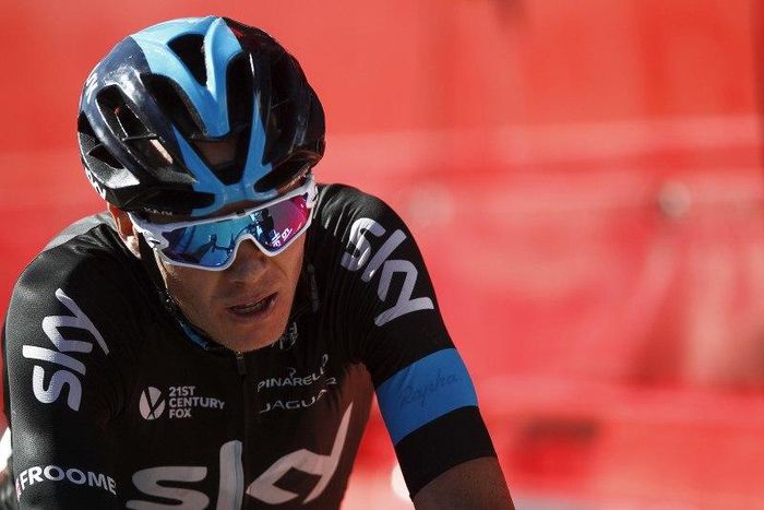 Team Sky rider Chris Froome of Britain crosses the finish line during the 158.7 km (98.6 miles) 2nd stage of the Vuelta Tour of Spain cycling race from Alhaurin de la Torre to Caminito del Rey, in Ardales, southern Spain, August 23, 2015. REUTERS/Jon N...