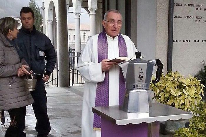 Italian entrepreneur buried inside coffee pot