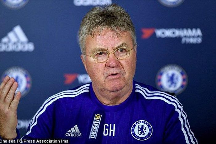 Chelsea coach Guus Hiddink a a press conference ahead of their game with Everton