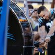 Steph Curry beating the Panthers drum at the Super Bowl 50