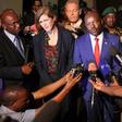 U.S. Ambassador to the United Nations, Samantha Power, and Burundian President Pierre Nkurunziza (C) speak to the press in Gitega, Burundi January 22, 2016.  REUTERS/Michelle Nichols