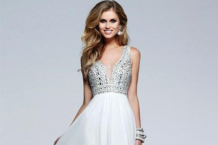 Chiffon v-neck with beaded bust by Isabelle Armstrong