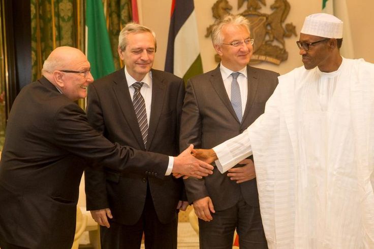 R-L President Muhammadu Buhari, Vice Prime Minister/Deputy Head of Government of Hungary Dr Semjen Zsolf , State Secretary Mr Bus Szilveszter and Col. Rukusz , during Courtesy Call to the President at the Presidential Villa on October 23, 2015.