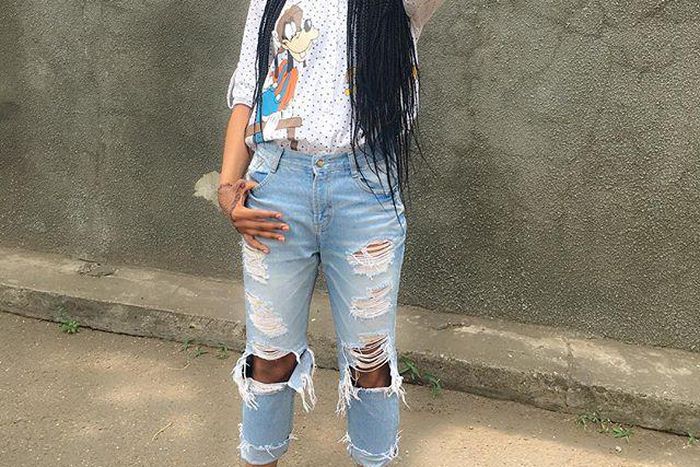 Yvonne Nwosu chose this fierce distressed denim style