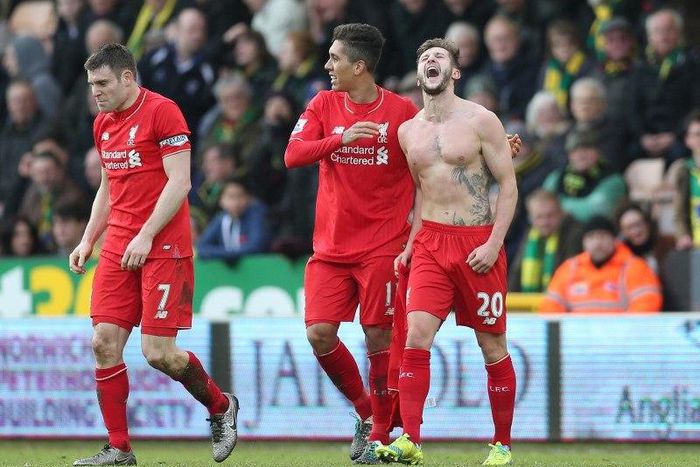Adam Lallana celebrates with team mates after scoring the fifth goal for Liverpool
Action Images via Reuters / Alex Morton
Livepic