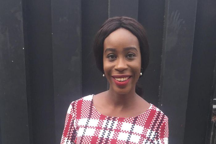 Norah in a print dress