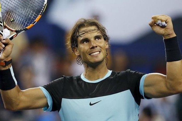 Rafael Nadal of Spain celebrates after winning his men's singles quarter-final match against Stan Wawrinka of Switzerland at the Shanghai Masters tennis tournament in Shanghai, China, October 16, 2015. REUTERS/Aly Song