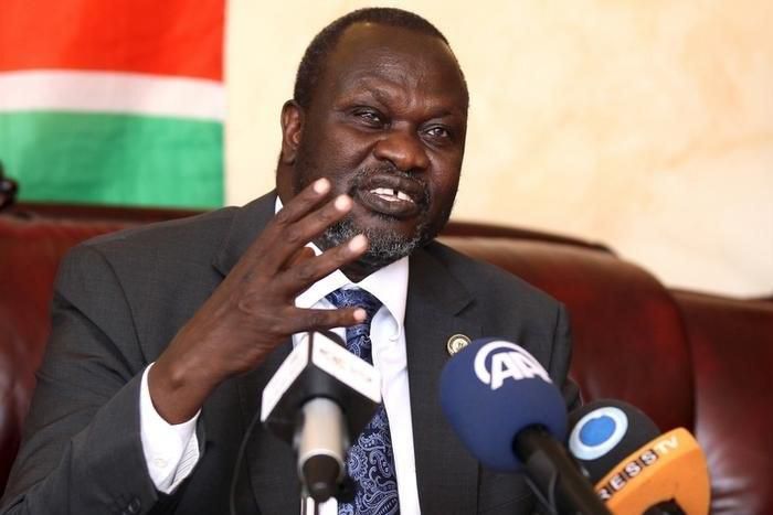 South Sudan's rebel leader Riek Machar addresses a news conference in Ethiopia's capital Addis Ababa, October 18, 2015. REUTERS/Tiksa Negeri
