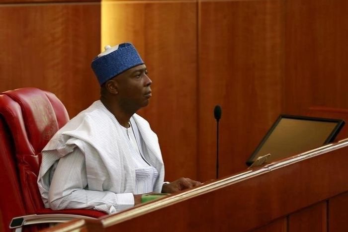 Senator Bukola Saraki looks on after being elected as the senate president of the 8th Nigeria Assembly in Abuja, Nigeria June 9, 2015. REUTERS/Afolabi Sotunde - RTX1FRVG